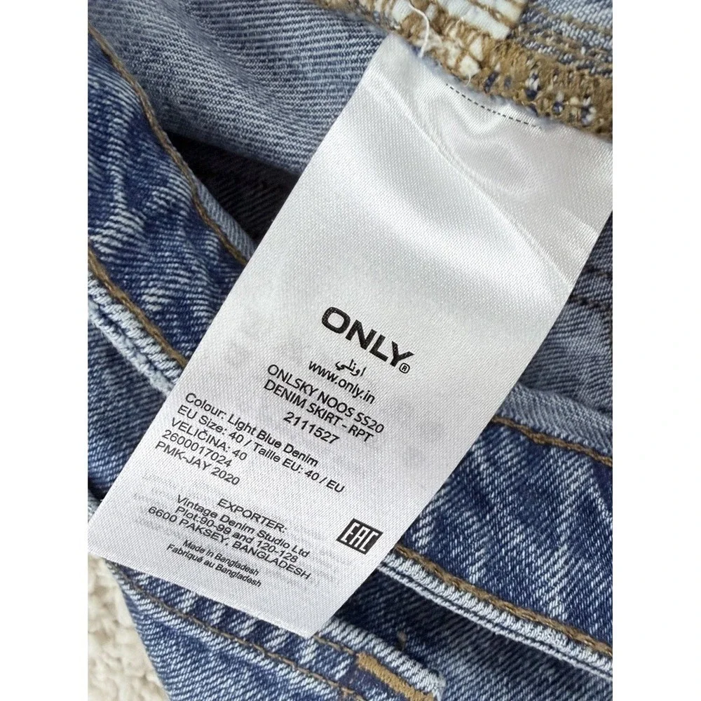 ONLY Denim Mini Skirt Womens 40 Light‎ Blue Excellent Distressed Frayed Hem